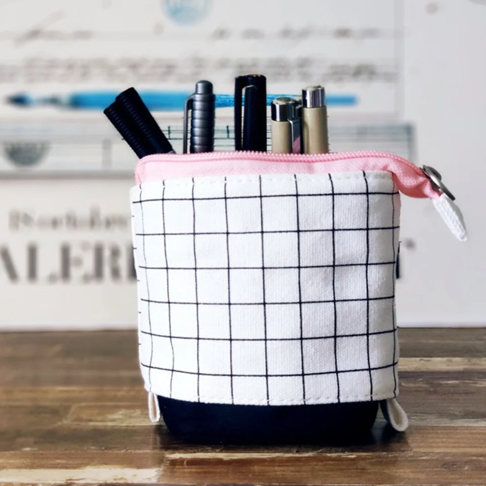 

1 pc Plaid Pencil Bag Flower Pattern Adjustable Portable Stationery Organizer For Pens Pencils Creative Pen Box Practical