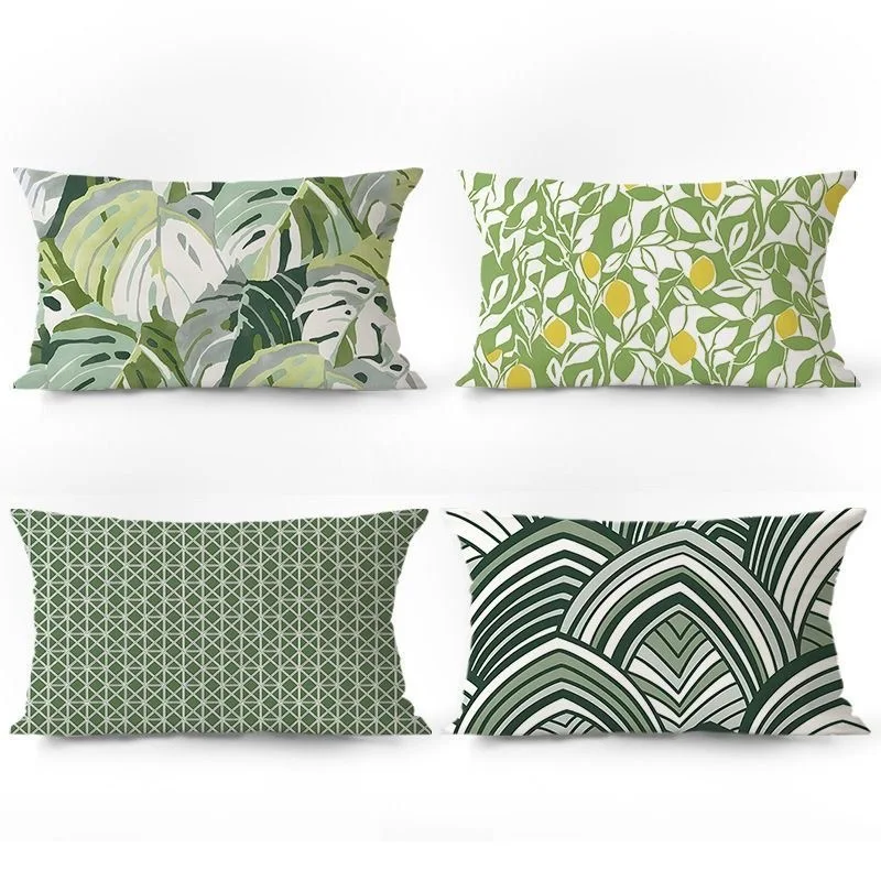 Pastoral Plant Green Series Sofa Rectangular Throw Pillow Light Luxury Retro Living Room Cushion Cover Bay Window Pillow