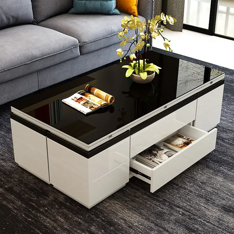 Simple Living Room Luxury Coffee Table Sofa Black Mesa Lateral Mobile Coffe Table