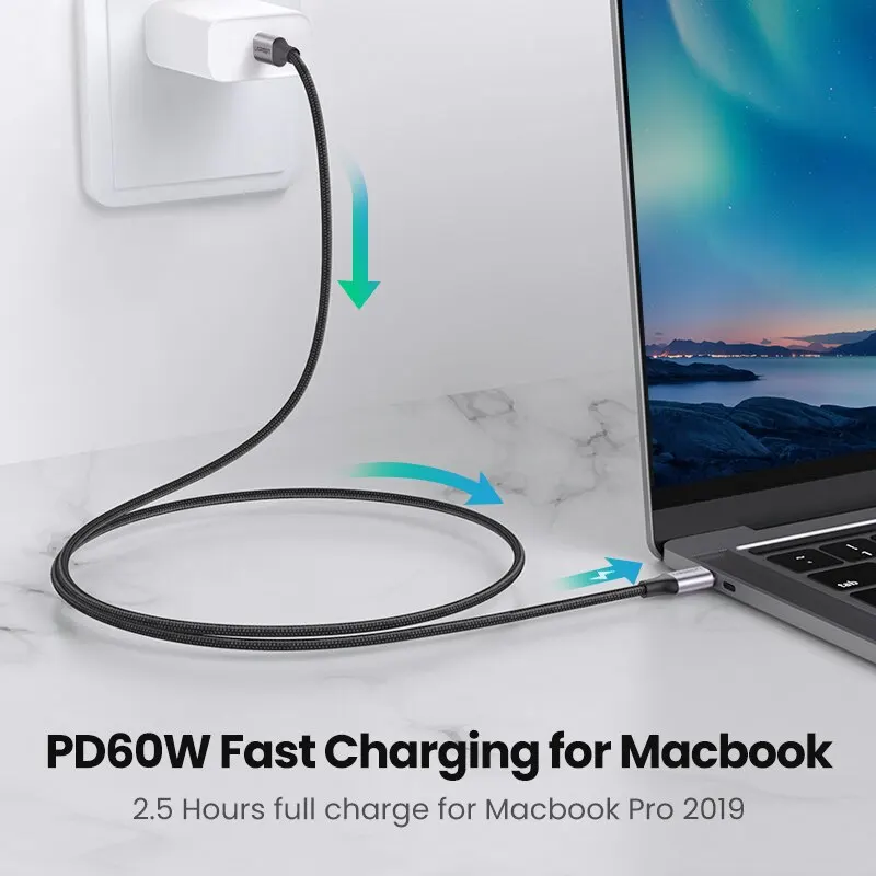 Ugreen USB C to USB C 타입 케이블, 맥북 프로 아이패드 2020 USB 충전기 와이어, 삼성에 적합한 S20 화웨이 고속 충전 4.0 PD 60W 케이블