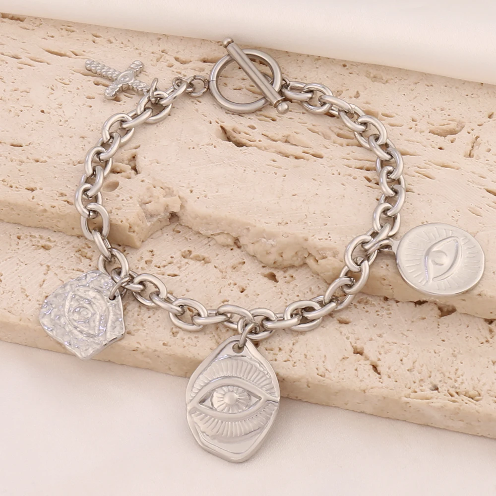 316L الفولاذ المقاوم للصدأ منحوتة الملكة عملة قلادة سوار للنساء الشرير القلب سحر سلسلة أساور مجوهرات هدية #6