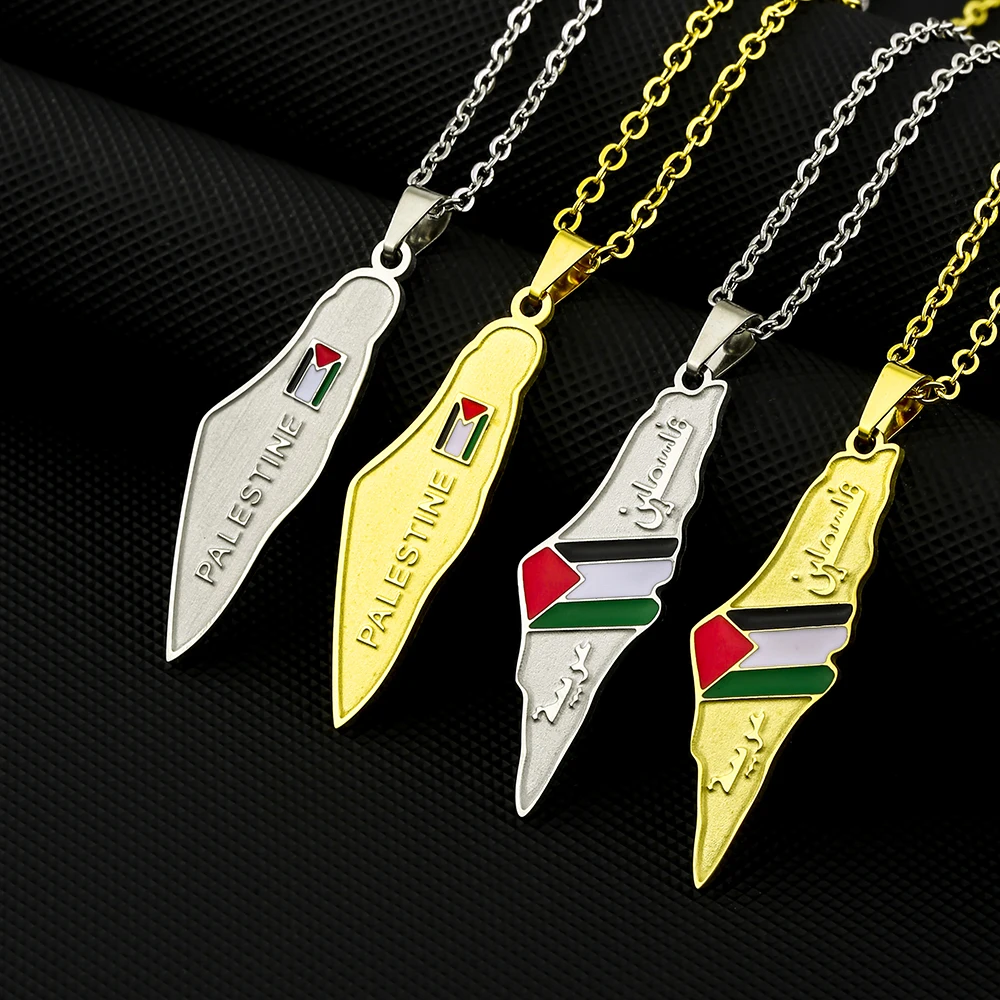 Fashion Palestine Map Pendant Necklace For Women Men Gold Silver Color Stainless Steel Palestinian Charm Jewelry Patriotic Gift