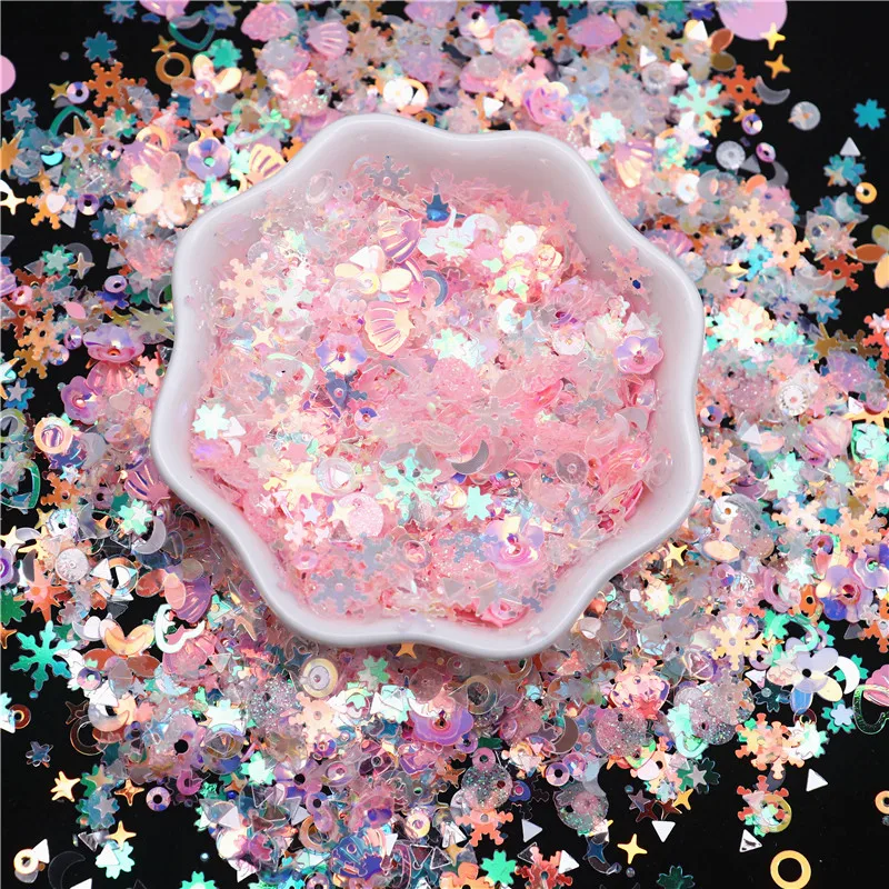 Transparent Pink Sequins Paillettes Mix Snowflake Heart Flower Round Shape Sequin for Nails Art Manicure Wedding 20g