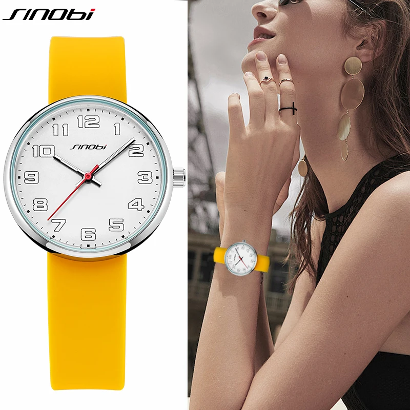 SINOBI New Fashion Silicone Strap Women\'s Watches Luminous Hands Ladies Sports Quartz Wristwatches Best Gifts Clock for Female