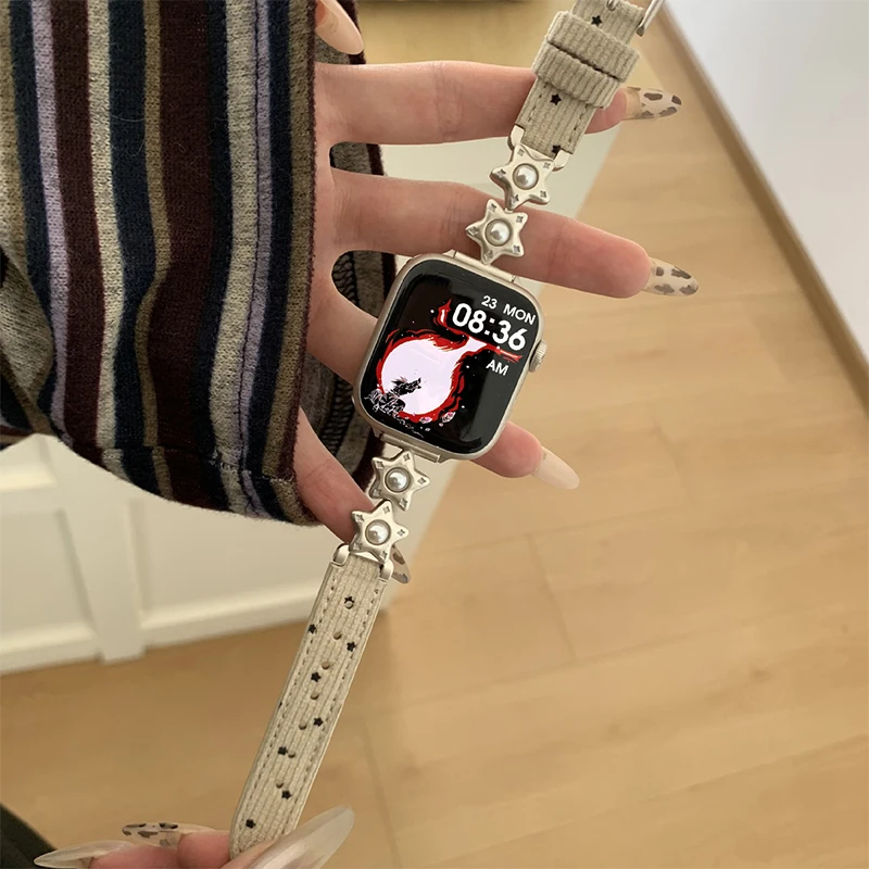 pulseira-de-veludo-cotele-com-estrelas-para-apple-watch-feminina-11-10-9-8-7-6-5-4-3-se-38mm-40mm-41mm-42mm-44mm-45mm-46mm-49mm
