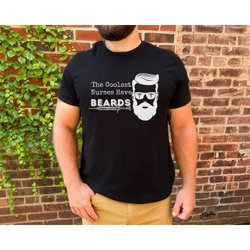 Funny Male Nurse Shirt Coolest Nurses Have Beards T Custom Dad Gift Father'S Day Manly Practitioner Crewneck Murse Tee