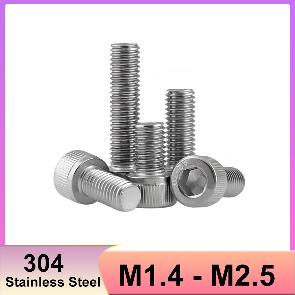 M1.4 M1.6 M2 M2.5 304 SS Inner Hexagon Socket Cap Screws Allen Round Cup Head Bolt Full Thread Metric Mechanical Fastener