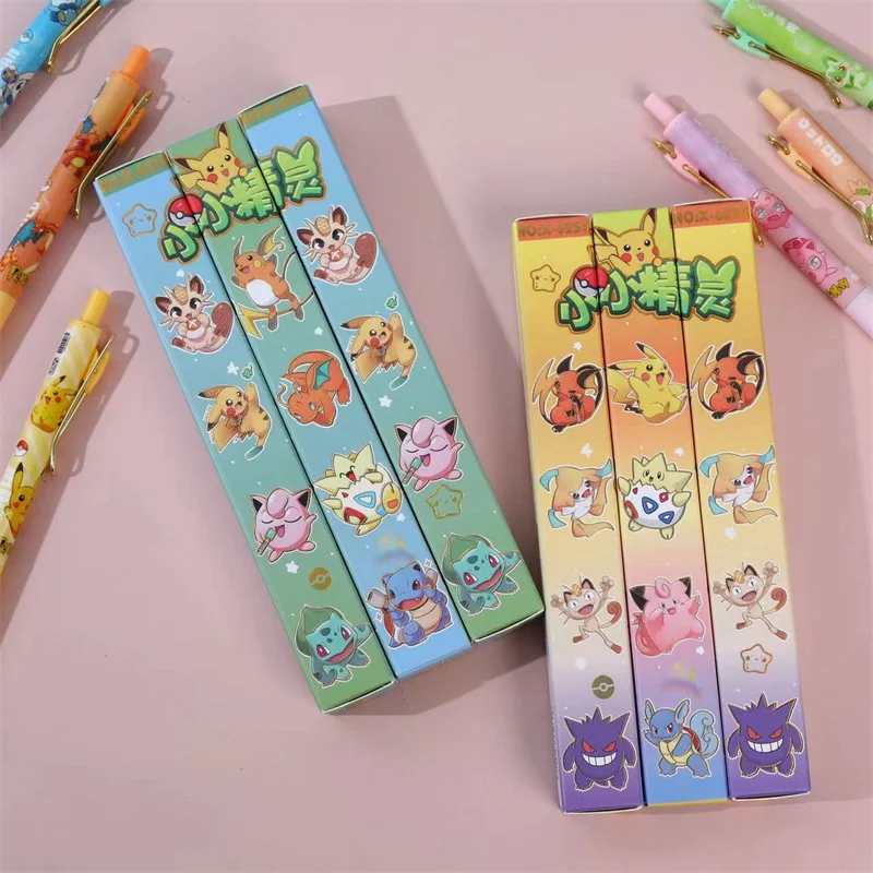 24pcs/lot Kawaii Pokemon Press Gel Pen Cute Pikachu 0.5mm Black Ink Signature Pens Promotional Gift Office School Supplies