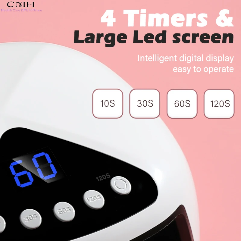 UV LED Nail Lamp 32 Beads Smart Sensor 4 Timers Removable Base Fast Charging Nail Dryer for Gel Polish Large Space Nail Art Tool