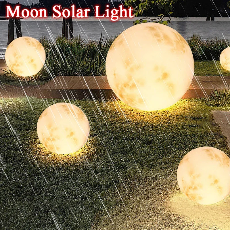 Lámpara LED de pie con forma de luna para exteriores, luz de ambiente con inserto de tierra, decorativa, para paisaje, jardín