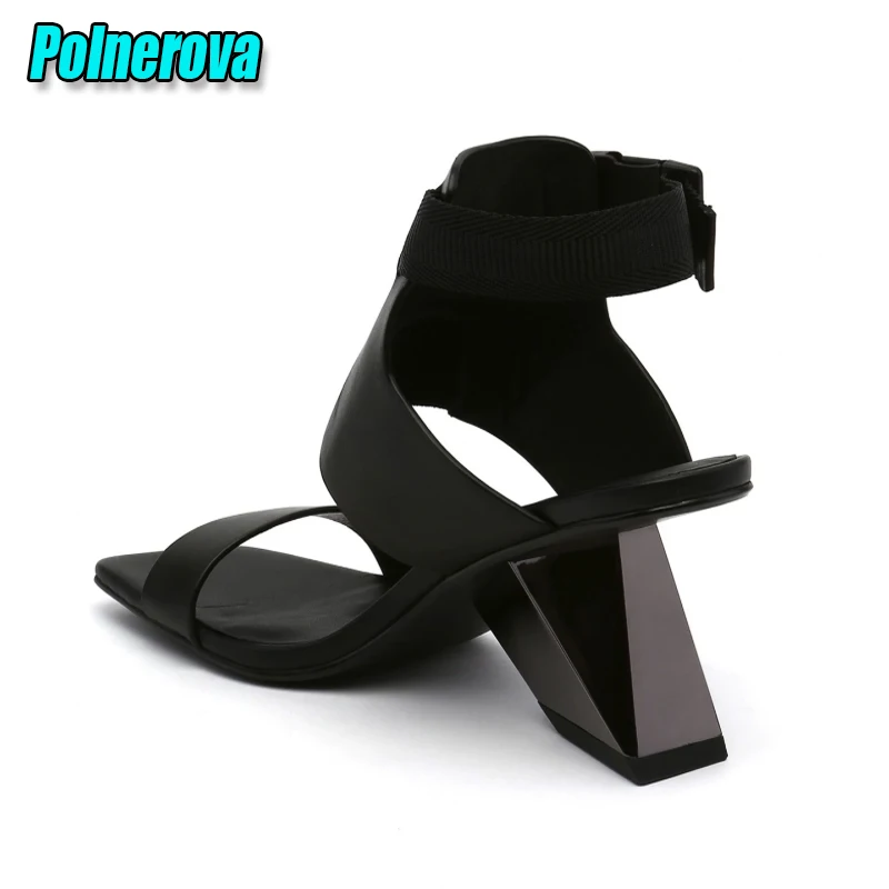 Summer New Mixed Colors High Heels Fashion Square Toe Ankle Buckle Strange Heel Sandals European American Genuine Leather Shoes view 6