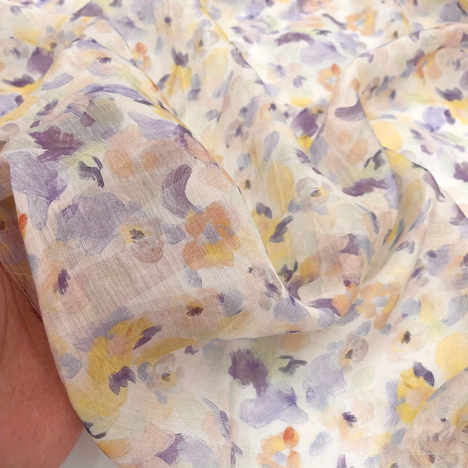 2 Yards Soft and Slightly Translucent Pastoral Purple Flower Print Tencel Linen Fabric Dress Shirt Suspender Skirt Fabric