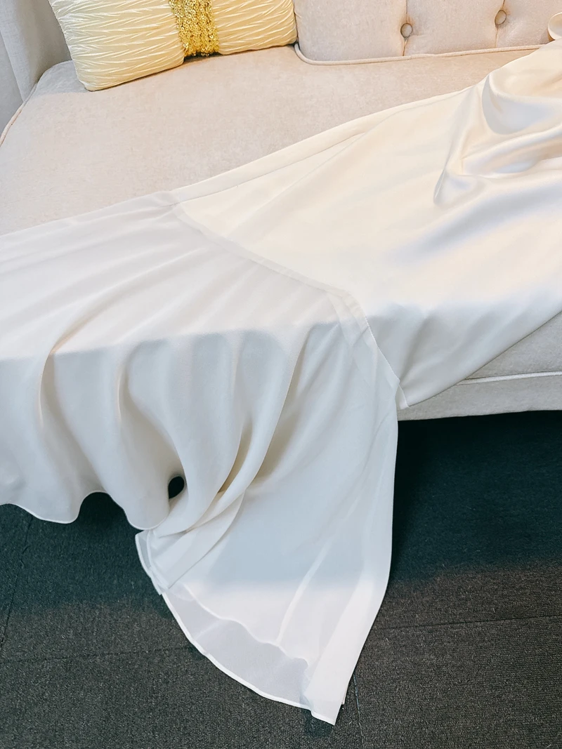 Ele الأبيض الساتان U-Ne Strapl Dr Summer VaionFeelings Fi Tail تنورة طويلة المرأة كوتور عالية الخصر ألف خط Dr