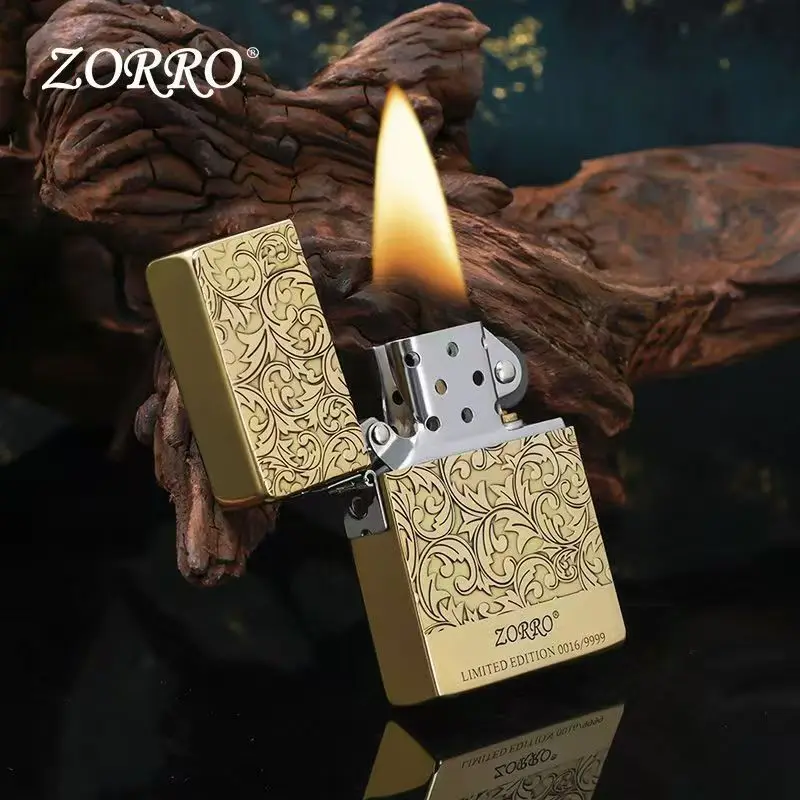 ZORRO Original Copper Carved Bottom Label Tangcao Kerosenes Windproof Lighter Boys Holiday Gift Birthday Gift