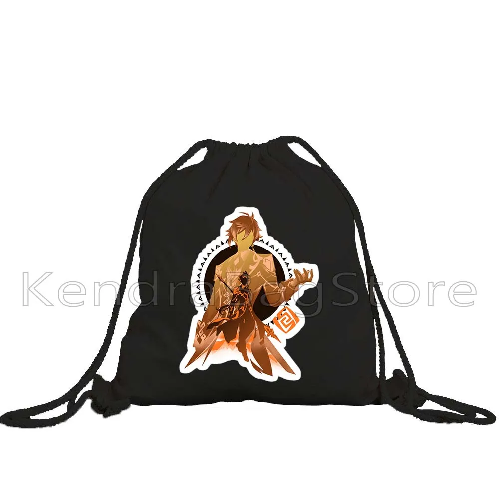 Genshin Impact Raiden Shogun Zhongli Xiao Amber Hu Tao Ganyu Venti Eula Qiqi Gift Canvas Drawstring Bag Soccer Backpack Sackpack