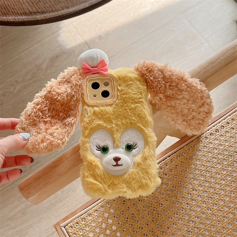 Cute Bear Warm Winter Plush Soft Phone Case For iPhone 16 15 14 13 Pro Max 14 Plus 15 Plus Fluff Toy Camera Protect Back Cover