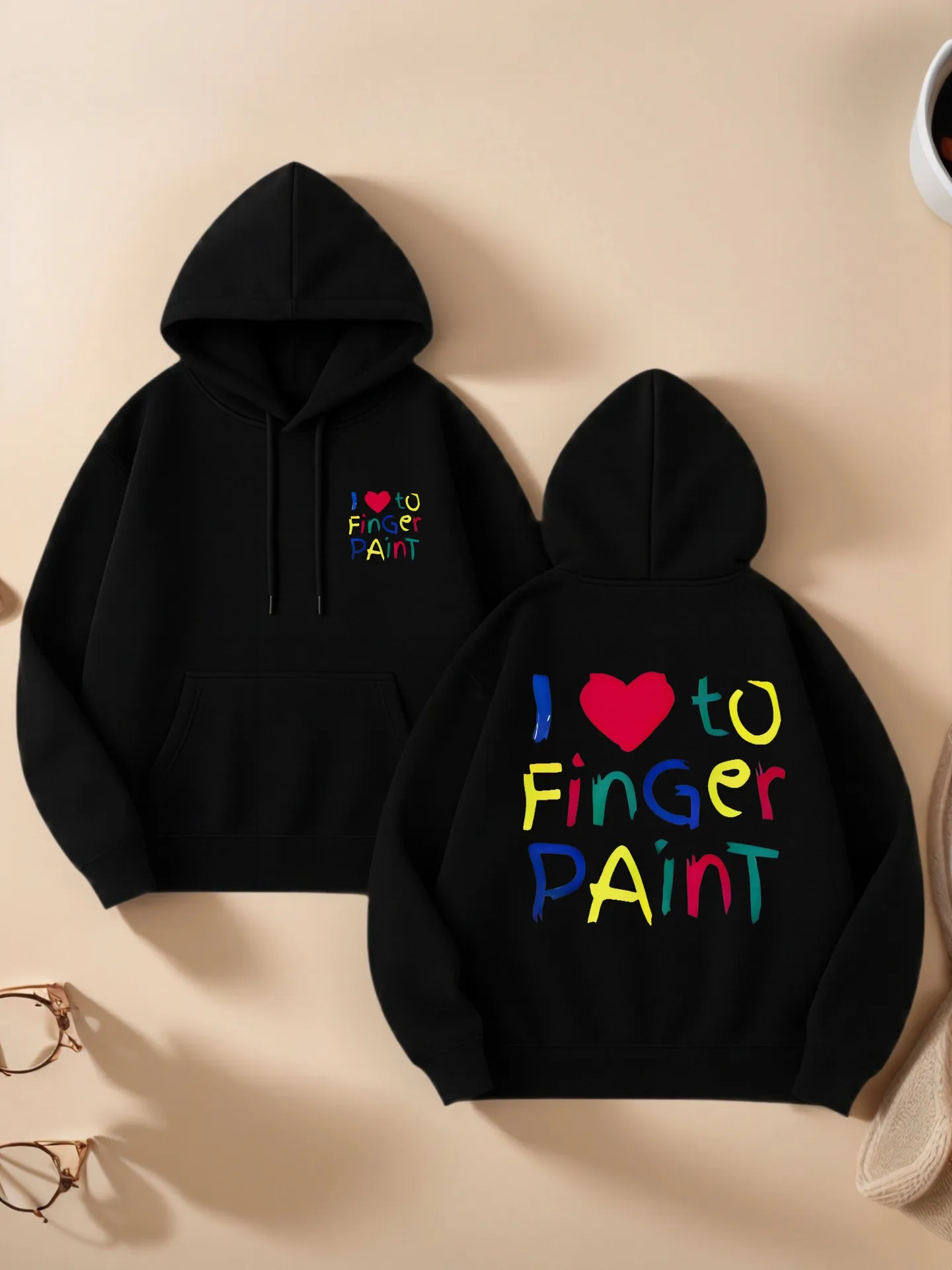 

Graphic Hoodie Women, I Love to Finger Paint Letter Print, Casual Aesthetic Design, Soft Fabric, Casual Everyday Wear, For Teens