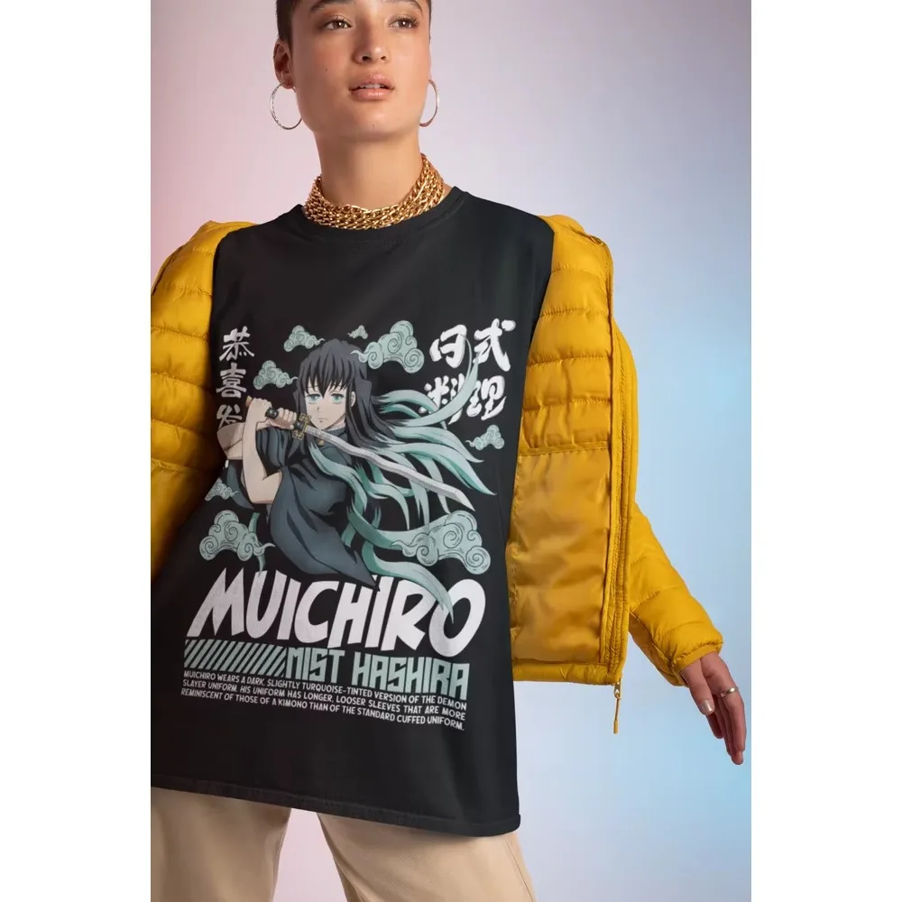 Muichiro Tokito Shirt Mist Hashira Tshirt Demon Slayer T-Shirt KNY Doma Akaza Oversized T Shirt  Women Clothing Graphic T Shirts