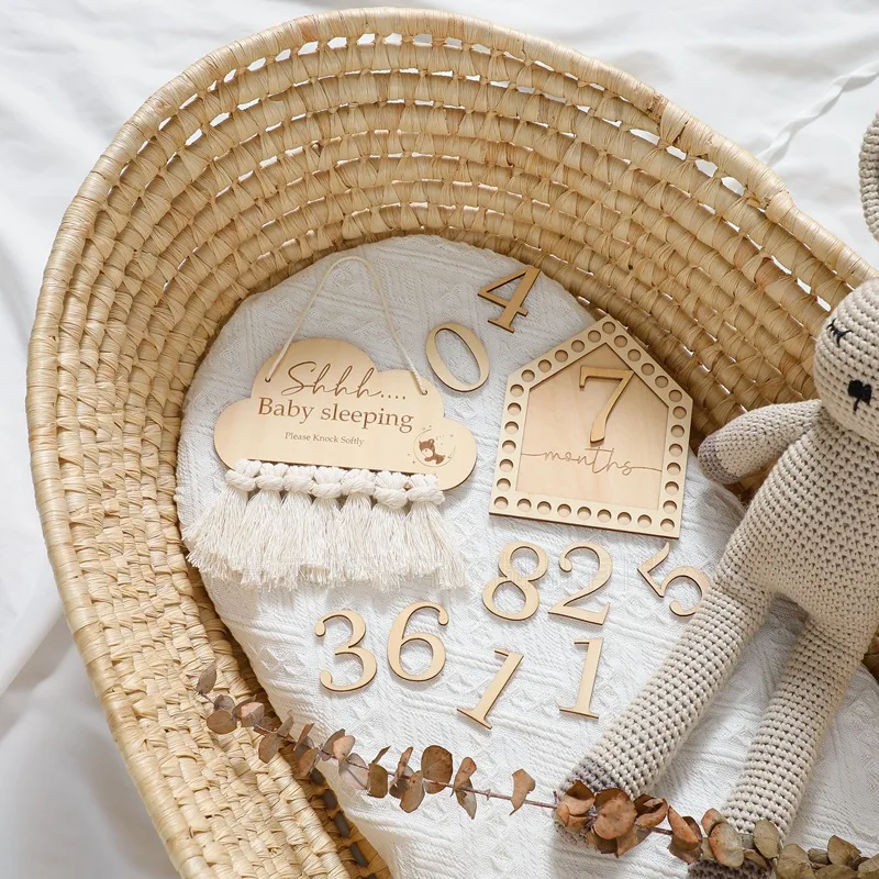 

Wooden Baby Milestone Card For Newborn Wood Photography Engraved Age Milestone Card Month Sticker Newborn Gifts