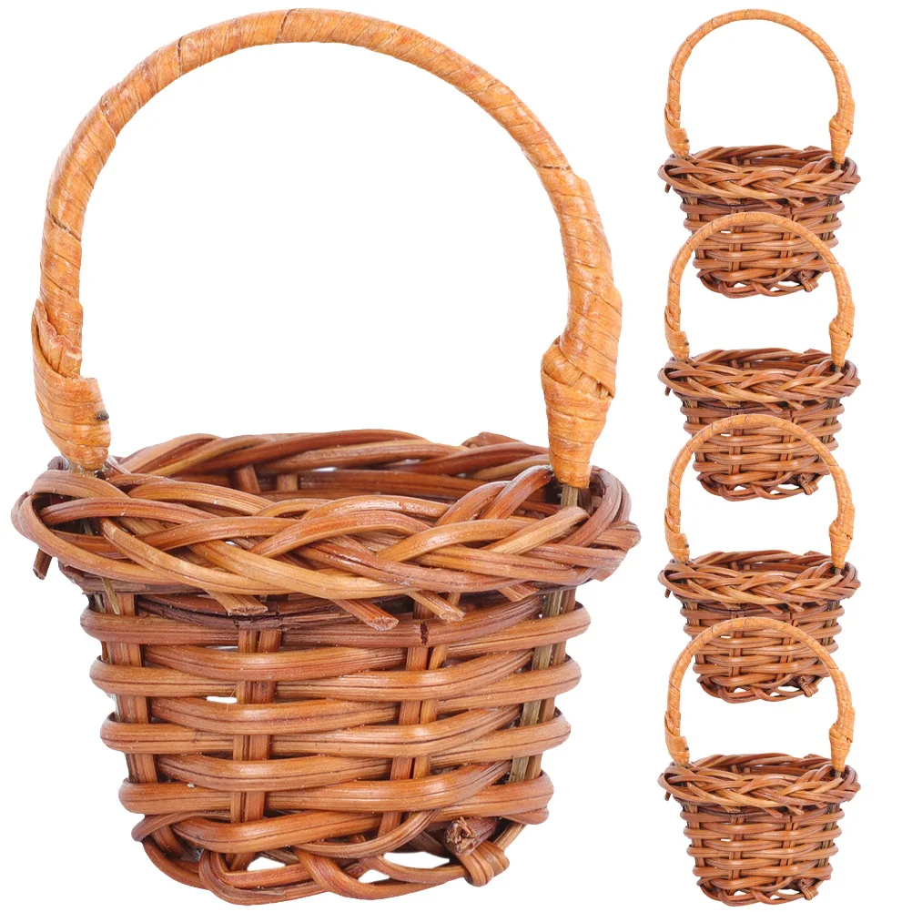 

5pcs Miniature Baskets Home Decor ABS Material Small Woven Props Photo Prop Kids Toy Study Room Bedroom Living Room