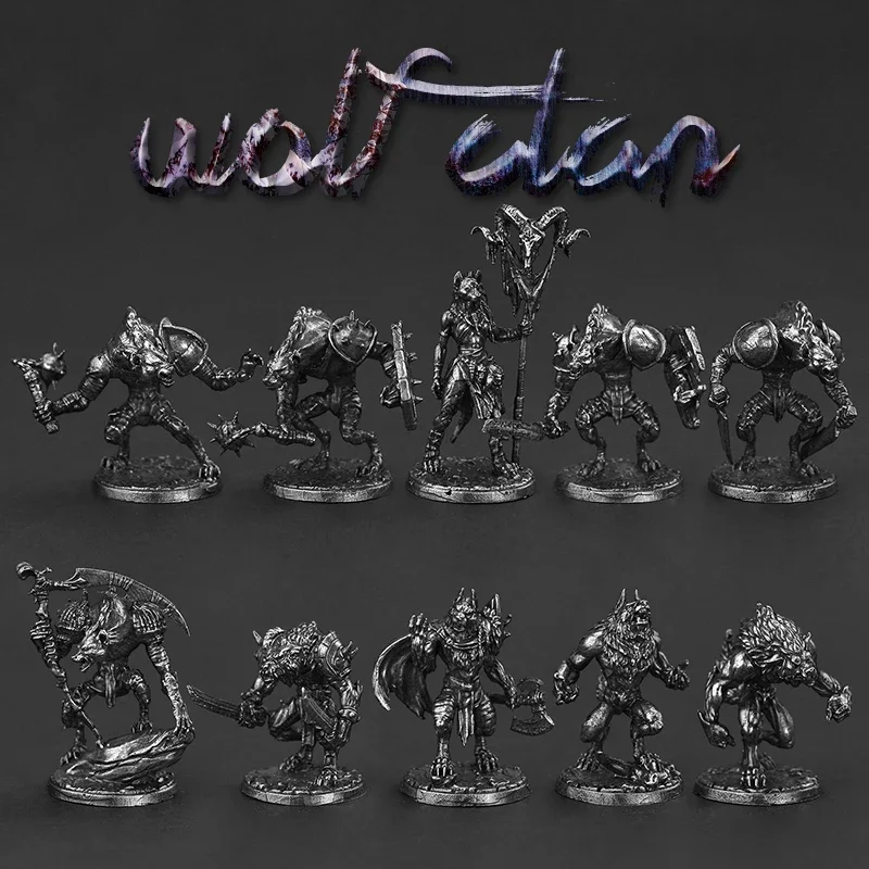 Cupronickel 금속 늑대 전사 액션 피규어 전쟁 군인 보드 게임 조각 데스크탑 자동차 인테리어 미니어처 장식 액세서리