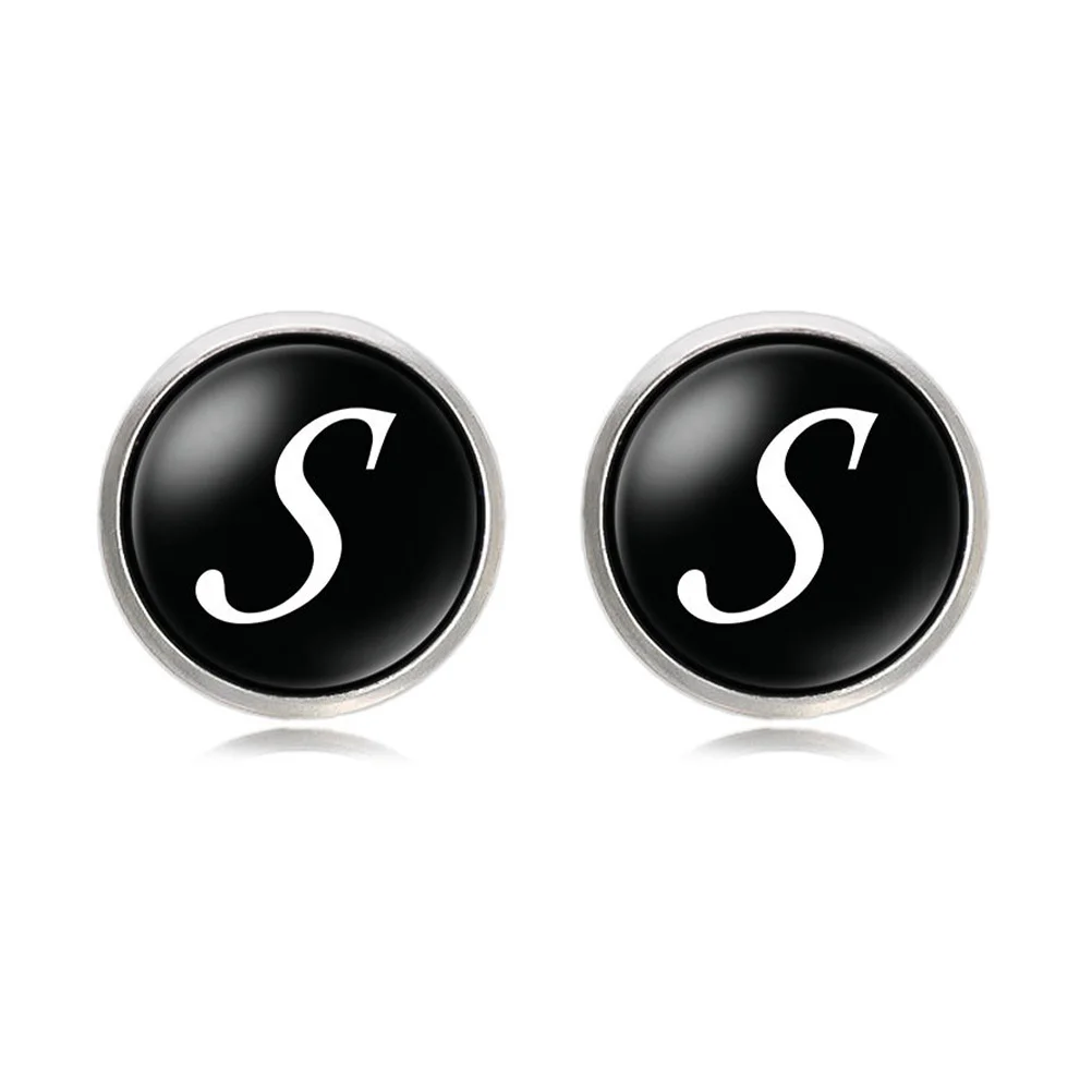 

Glass Sleeve Cuff-Link Round Copper Electroplated Men's Collar Decoration Lightweight Comfortable S Letter Pattern