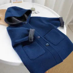 Boys Woolen Coats Jackets Plus Thicken 2024 Blue Warm Velvet Winter Autumn Cotton High Quality Children's Clothing