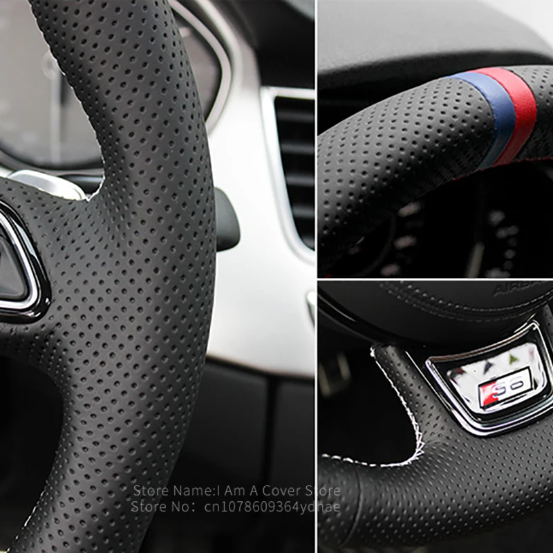 Hand sewing Car Steering Wheel Cover for Tesla Model S 2021-2023 Model X 2021-2023 black white leather Carbon Fible Interior