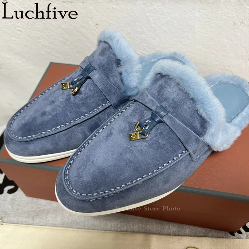 New Kid Suede Wool Flat Slippers Women Classic Quality Luxury Brand Mules Shoes female Winter Casual Warm Fur Slippers 2022