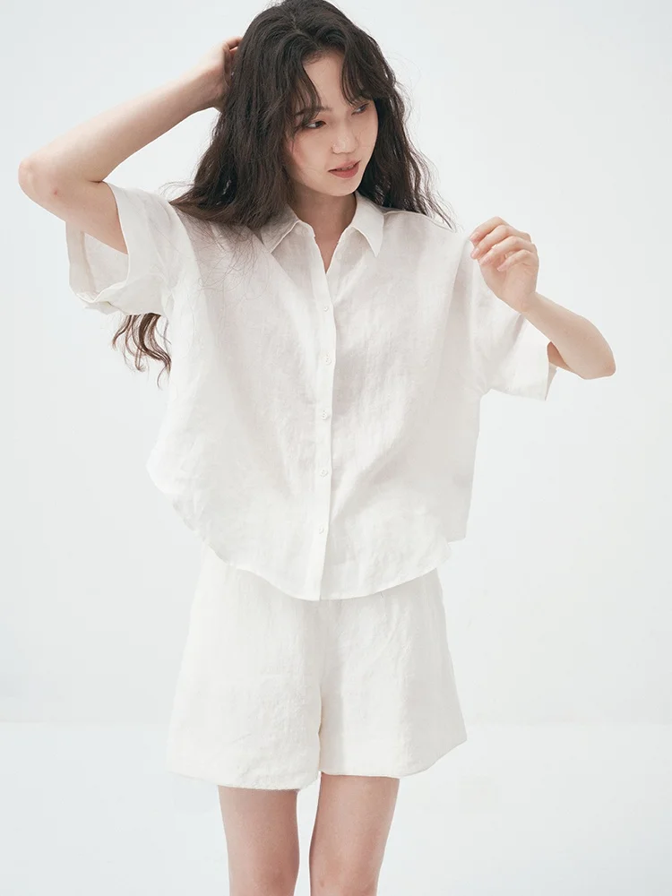 

UMILAB Washed Linen Series Loose Fit Short Sleeve Shirt Comfortable Breathable Women's Fashion Summer Outfit E250M