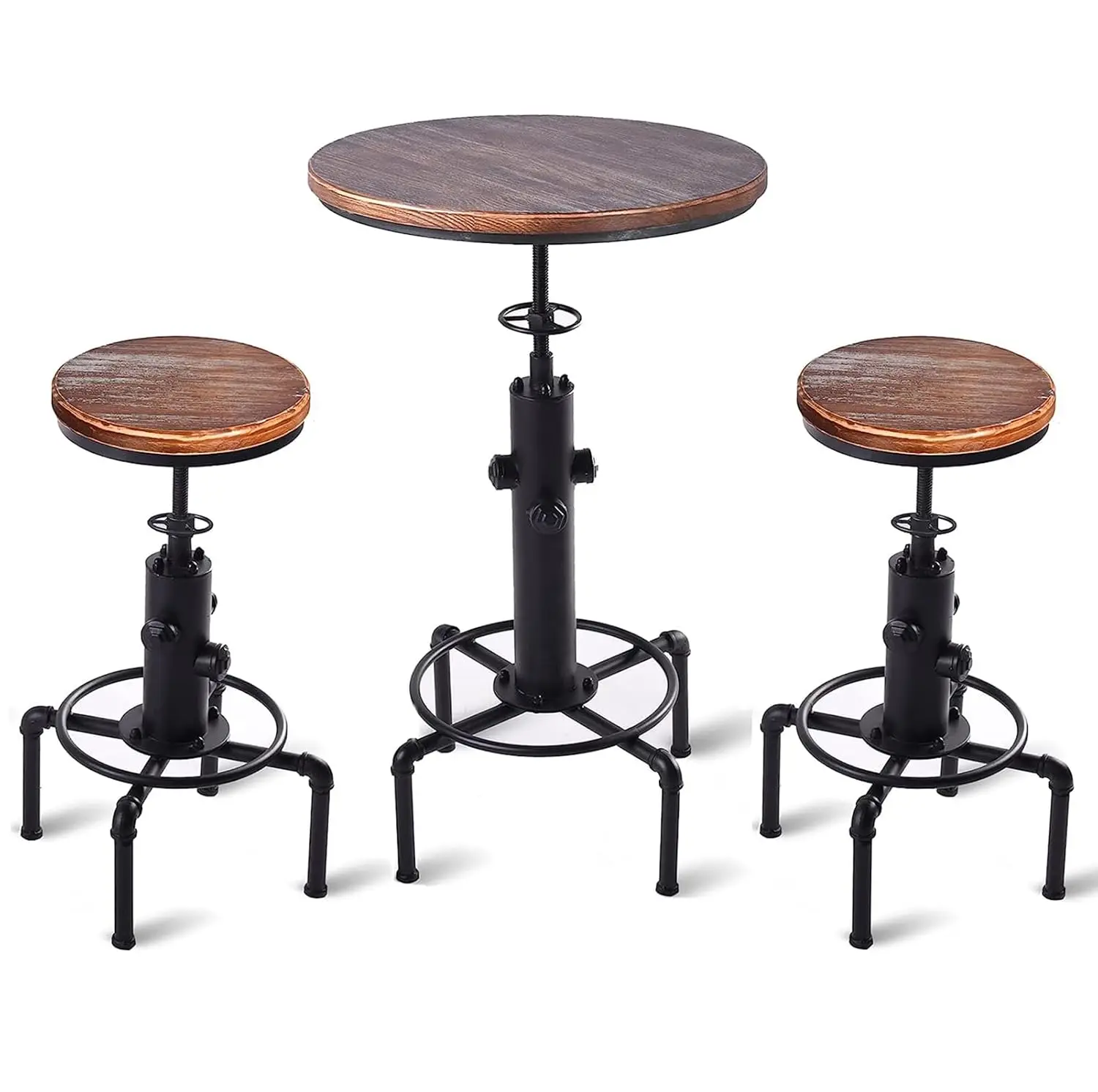 

3-Piece Bar Table (32.3"-36.2") & 2 Bar Stools (23.6"-29.5") Set for Pub Kitchen Dining Living Party Bistro, Customized