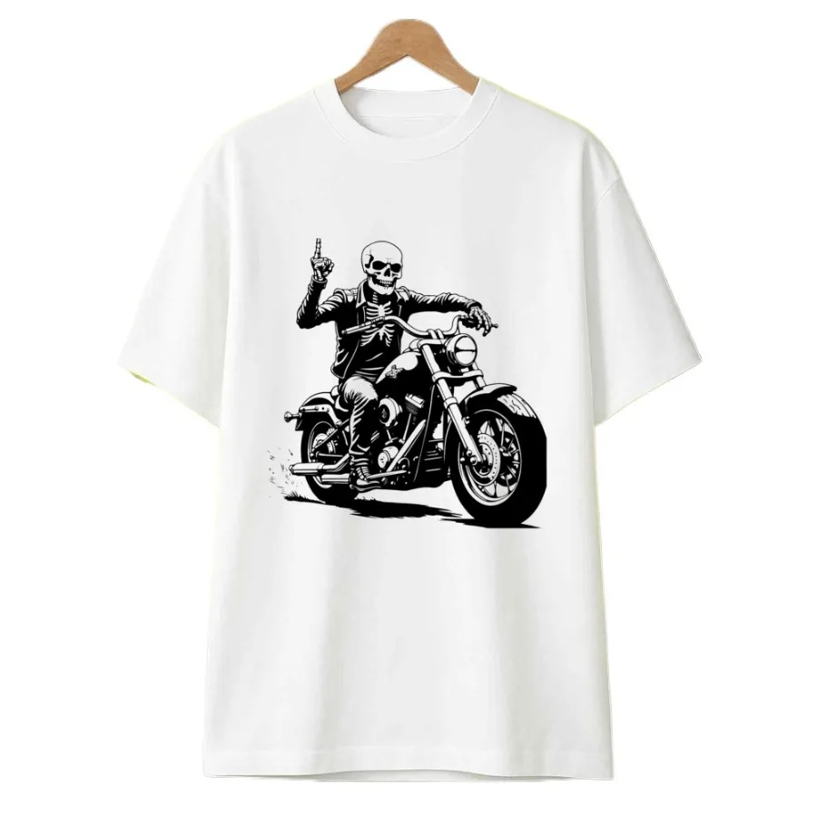 

Skull Rider Motorcycle with Mexican Calavera Skull design-100% cotton summer casual O-neck short sleeve printed men's T-shirt.