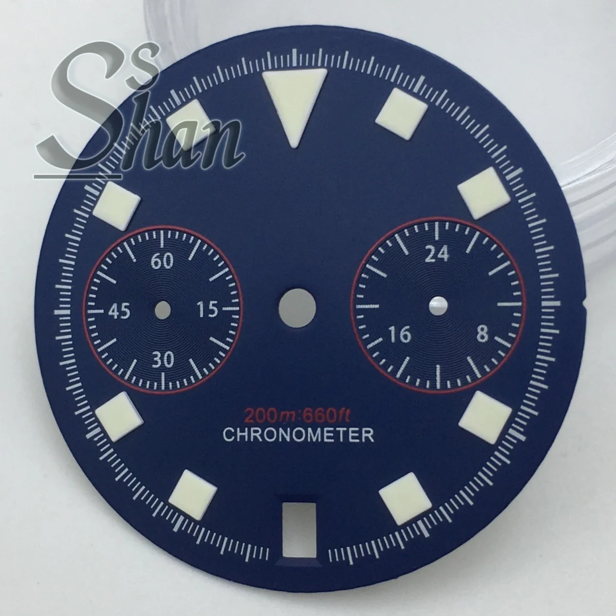 30mm black white blue dial with C3 luminescence is suitable for the VK64 quartz movement date is displayed at 6 o 'clock positio