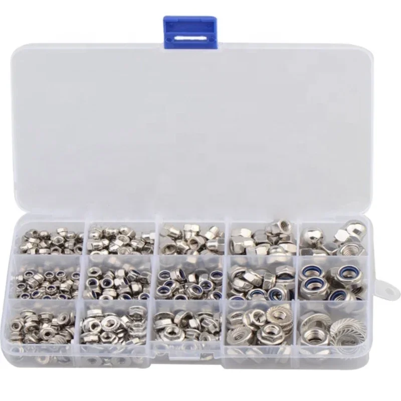 385pcsm3/4/5/6/8 304 stainless steel hexagonal flange/lock/cover nut combination set