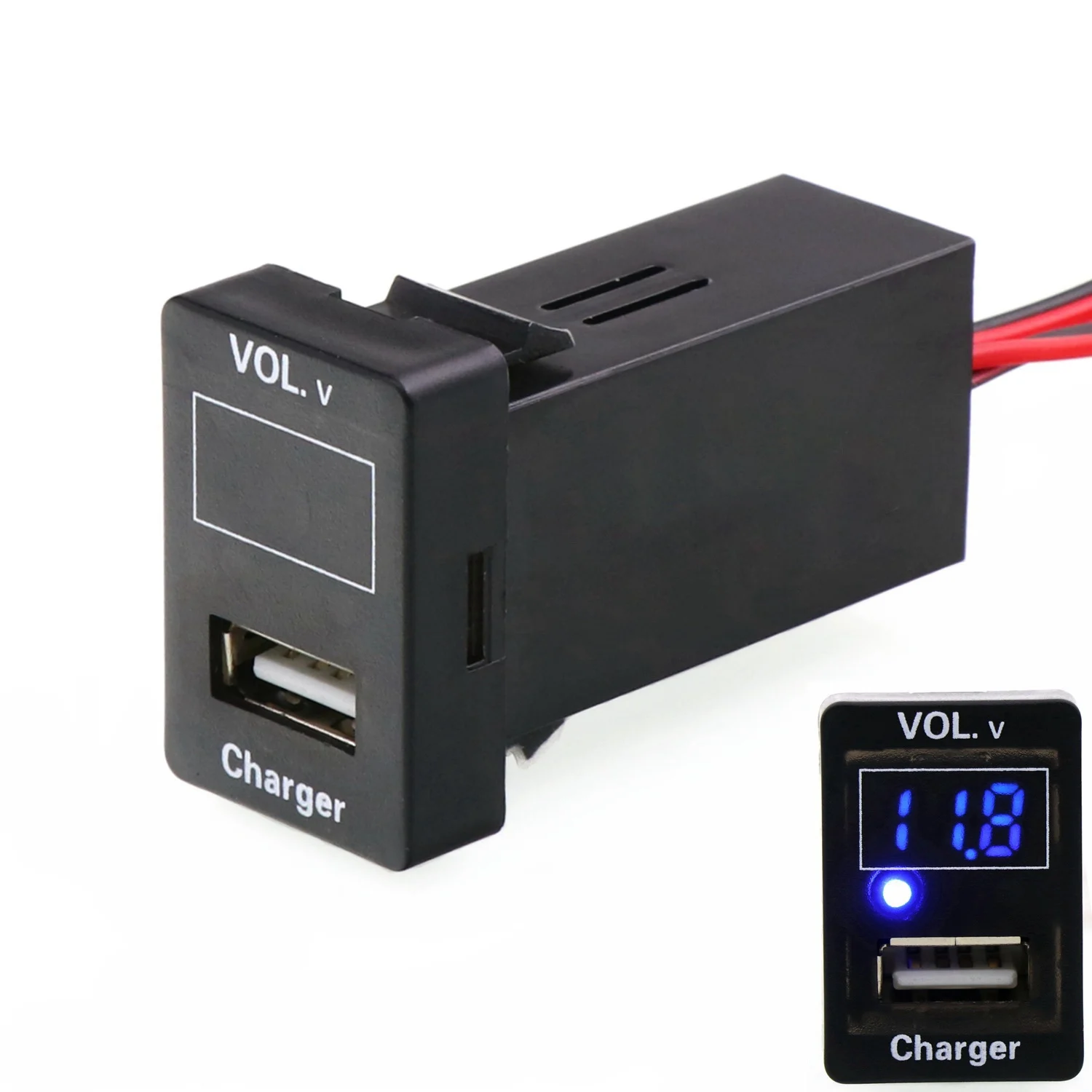 USB DC12V 5V 2.1A Socket Car Led Digital Voltage Display Voltage Meter Battery Monitor For TOYOTA view 4
