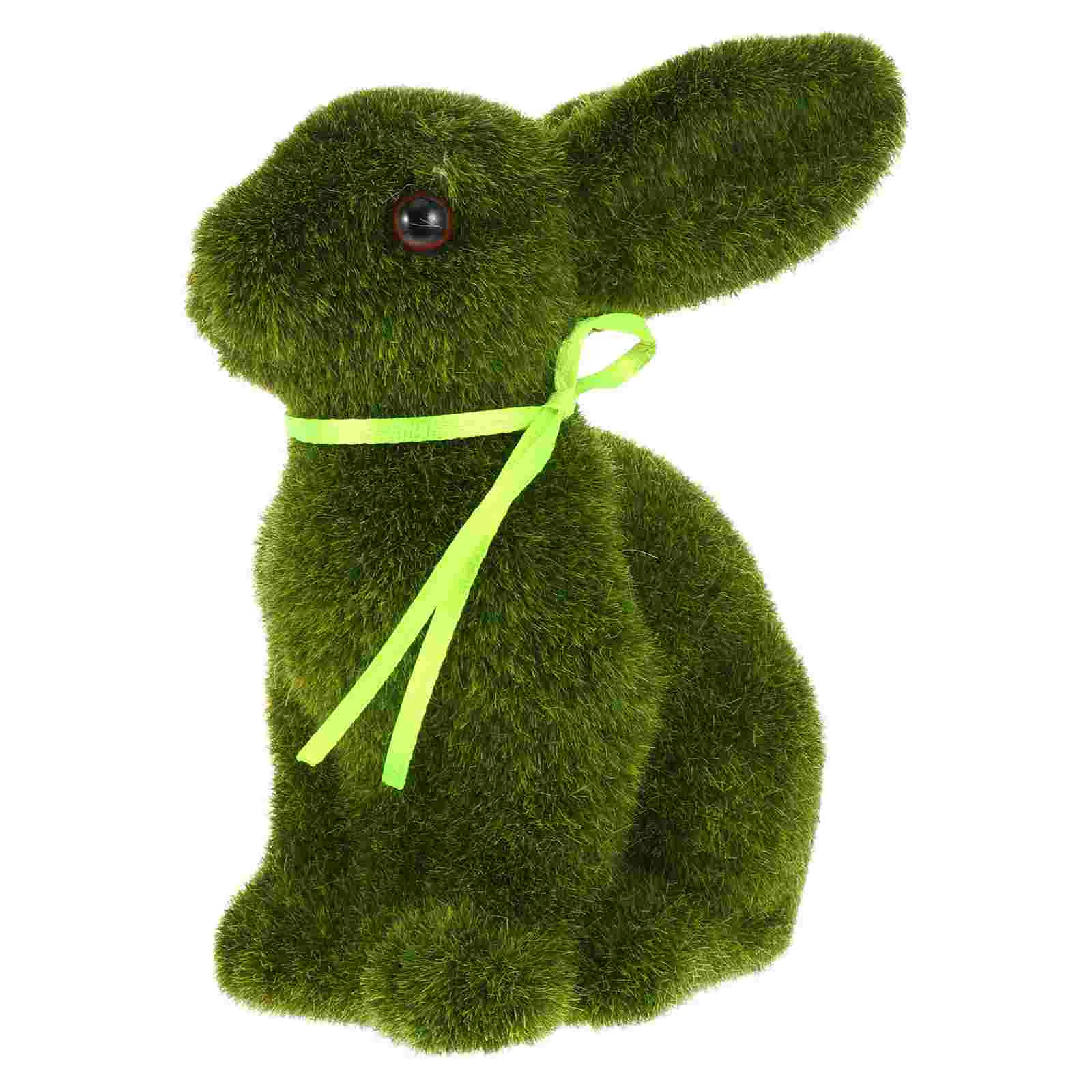 Green Medium Flocked Bunny Decor Easter Rabbit Statue Cartoon Artificial Grass Stuffed Animal Figurine Home Decor Miniature