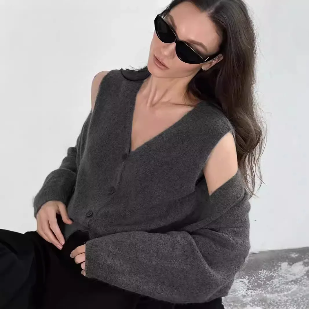 سترة متماسكة جديدة لخريف وشتاء 2025 سترة طويلة مكونة من قطعتين ملابس نسائية على طراز OL مثالية للتنقل المكتبي الأنيق وغير الرسمي اليومي