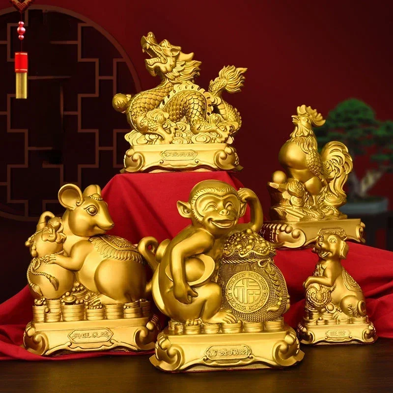 Copper 12  Zodiac Signs Ox, Rat, Tiger, Rabbit, Dragon, Snake, Horse, Goat, Monkey, Chicken, Dog, Pig Ornaments view 2