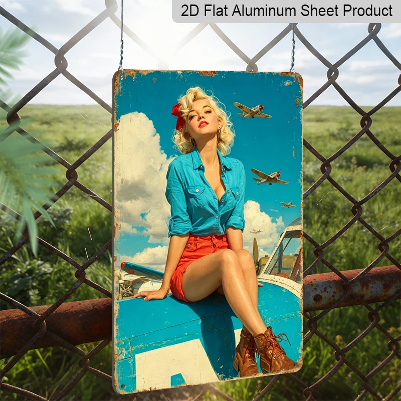 CIFBUY Vintage Retro Metal Sign Airplane Pin Up Poster Aluminum Wall Art Waterproof Durable Home Office Bar Garden Farmhouse Dec