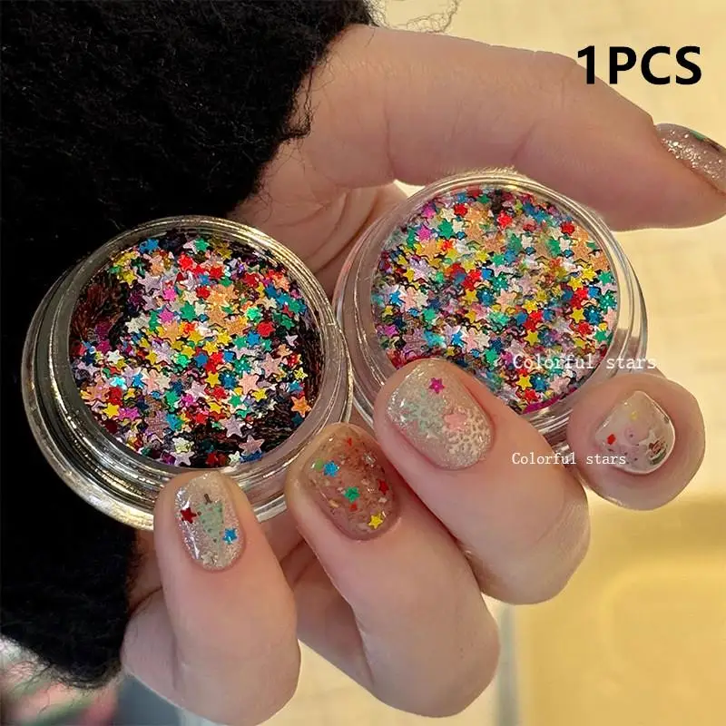 *1 Box Nail Art Glitter Star Sequins 3D Charming Mixed Color Flake Five-Point Star DIY Nail Decorations Slices Accessories