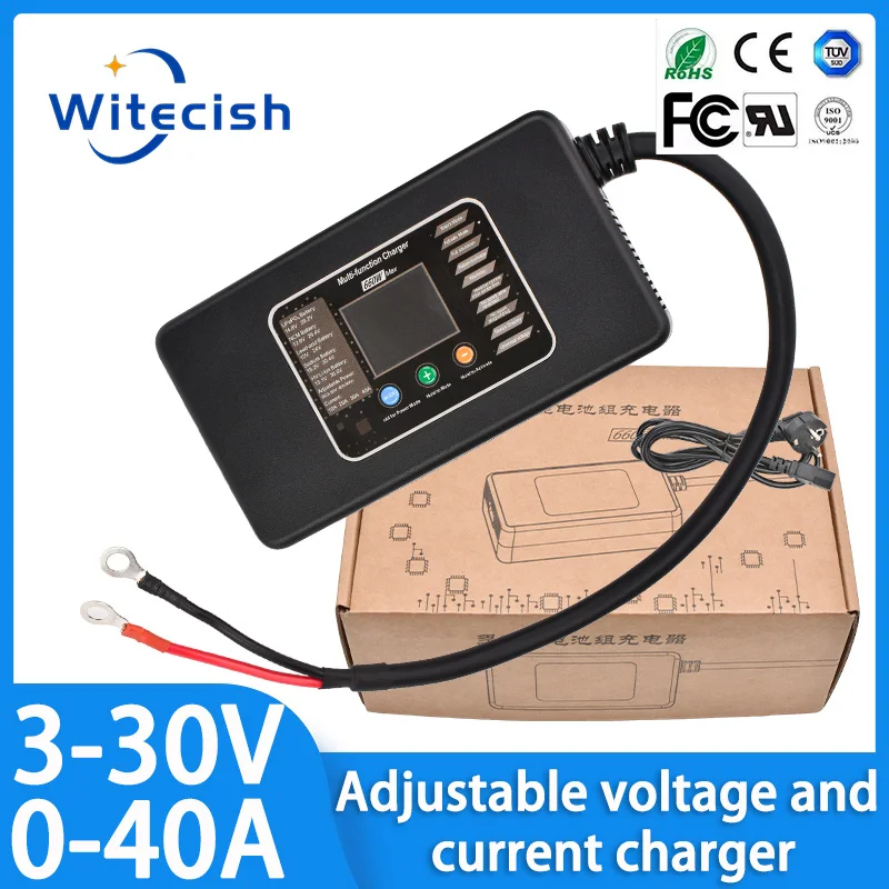 3-15V/3-30V 40A 30A 20A Voltage Current Adjustable Lifepo4 Li-ion battery Charger 4S-8S 12V 14.6V 29.2V Anti-polarity protection