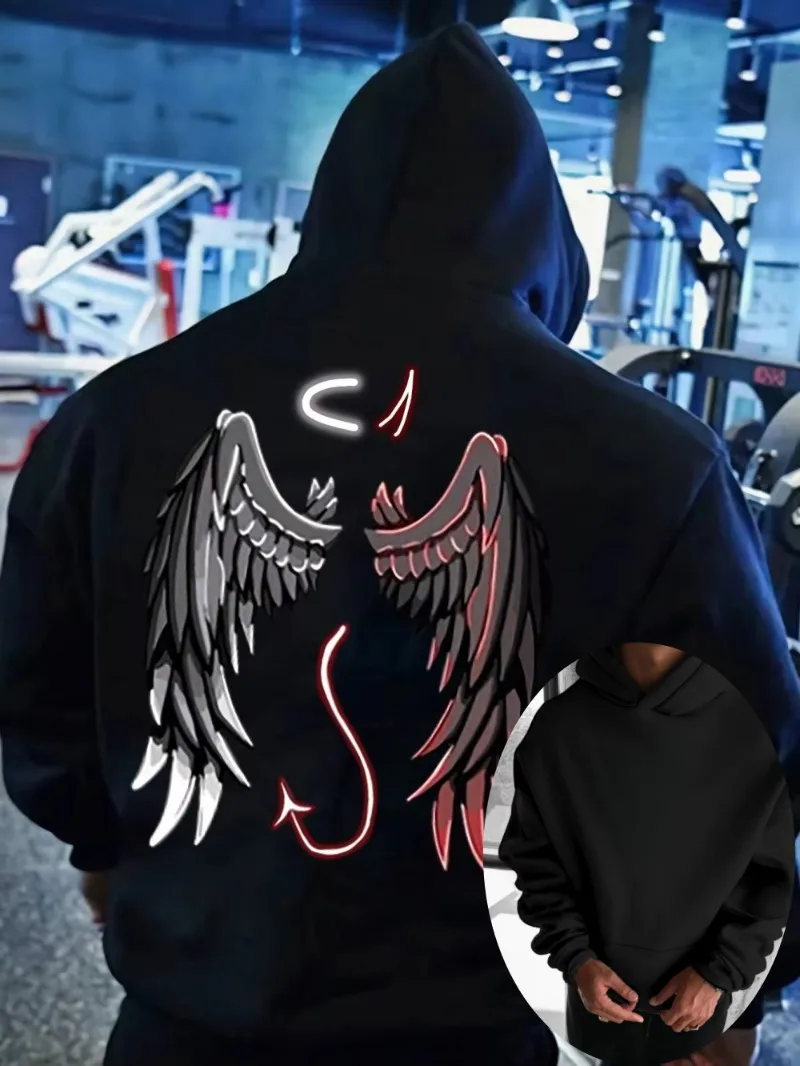 2025 حار بيع الرجعية الخريف والشتاء للجنسين الشيطان الملاك طباعة لينة ومريحة هوديي في الهواء الطلق نمط الشارع هوديي #1
