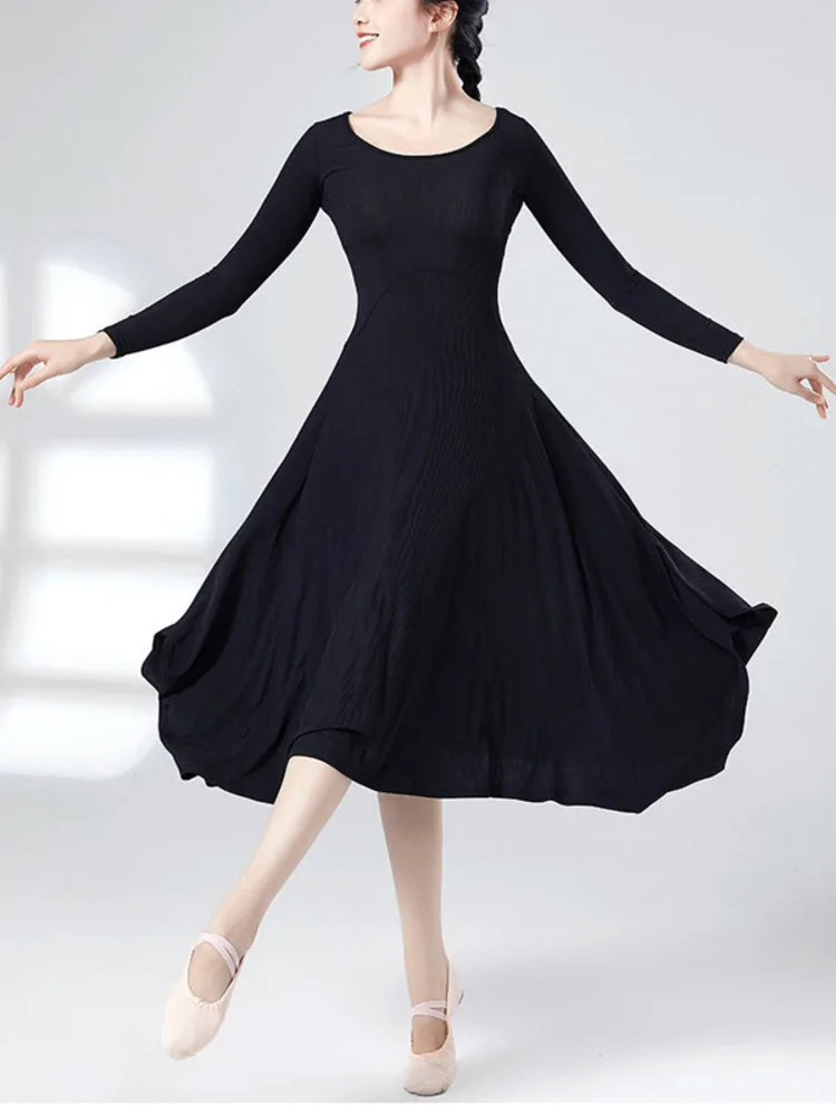 Long Sleeves Modern Leotard Ballet Line Dance Dress Jazz Solid Color Tutu Adult Latin Women Split Tights Wear Street Vestidos