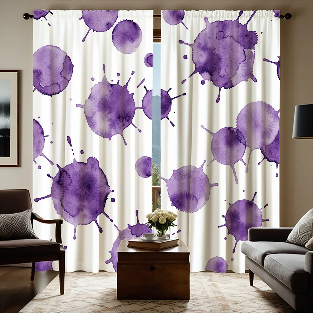 Purple Abstract Watercolor Splatter Curtain Panels for Modern Living Room Window Home Decor Curtains Curtain Drapes