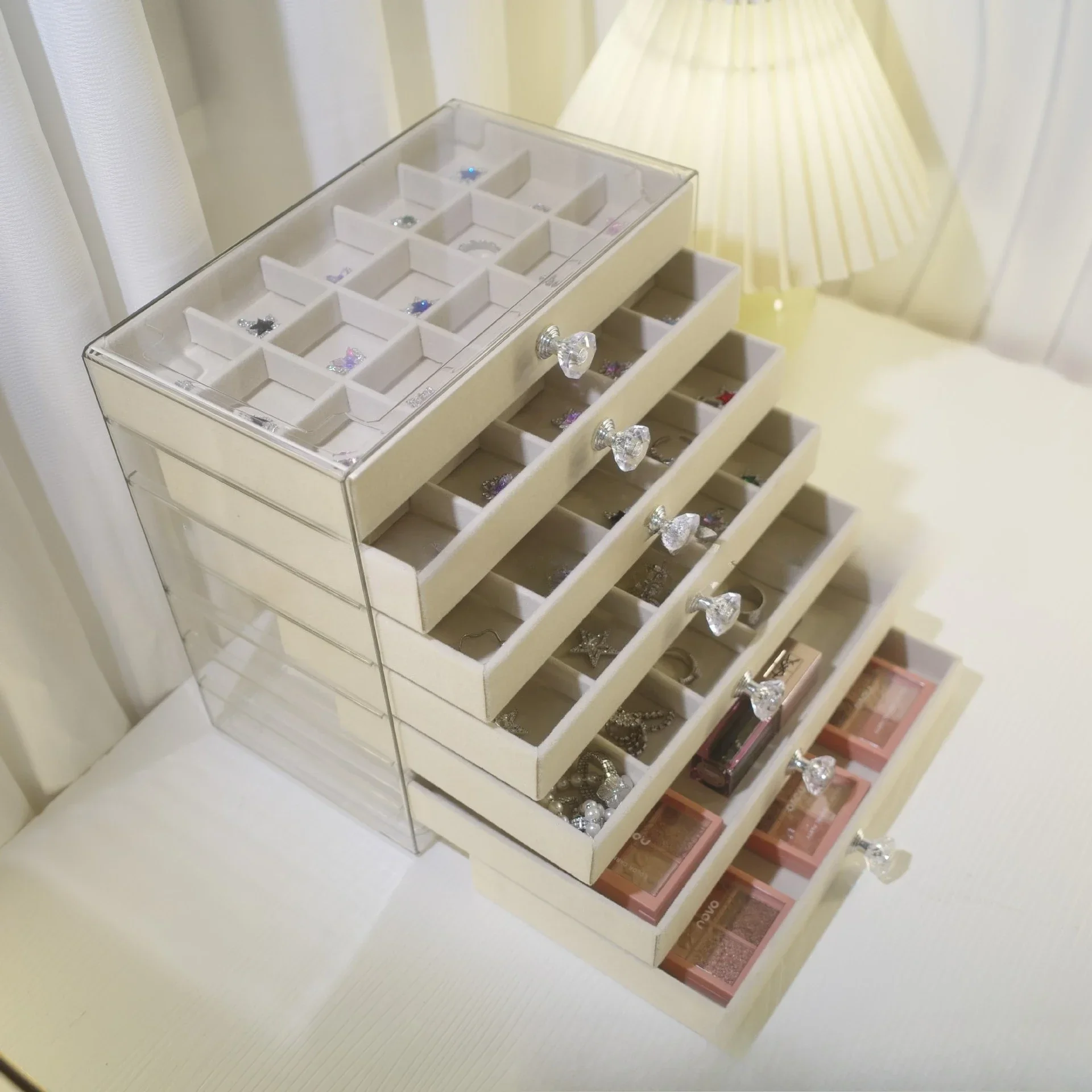 New PET Transparent 7-Layer Drawer Jewelry Storage Box for Earrings Necklaces Rings Accessory Display Stand Organizer