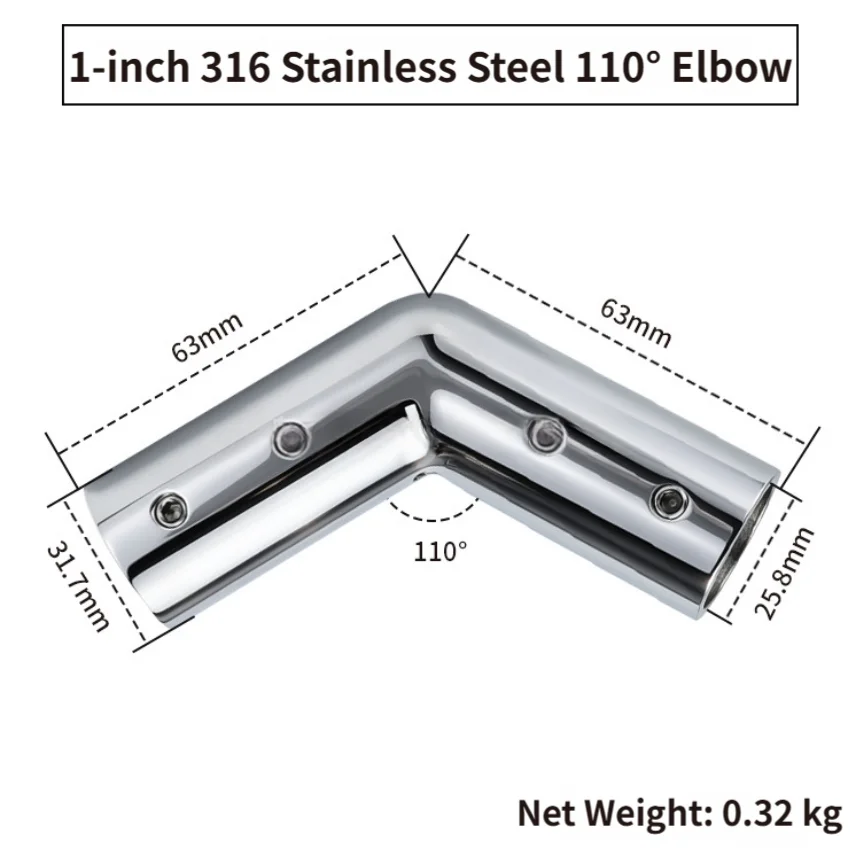 Boat Plumbing Fitting 316 Stainless Steel Bow Elbow 22 mm 25 mm 110 120 125 140 Degree for Saltwater Environments