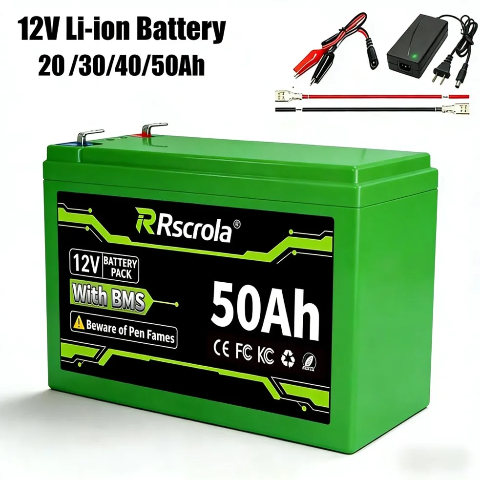Rscrola 12V 18650 Battery Pack 50Ah Large Capacity Battery Pack Long-lasting for Sprayer,Children's Toy Car,Scale,Solar Energy