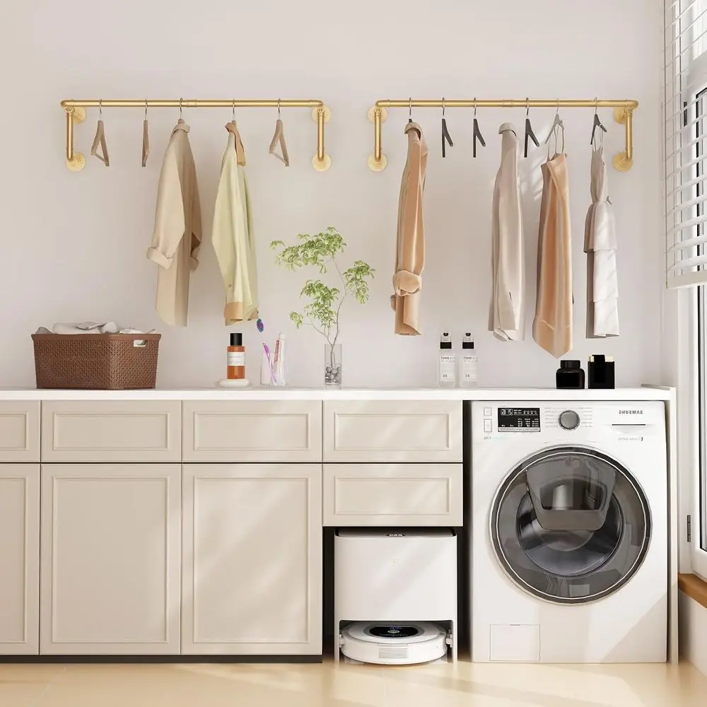 Gold Wall-Mounted 2-Pack Clothes Racks, 36.2 Hanging Storage for Laundry & Bedrooms