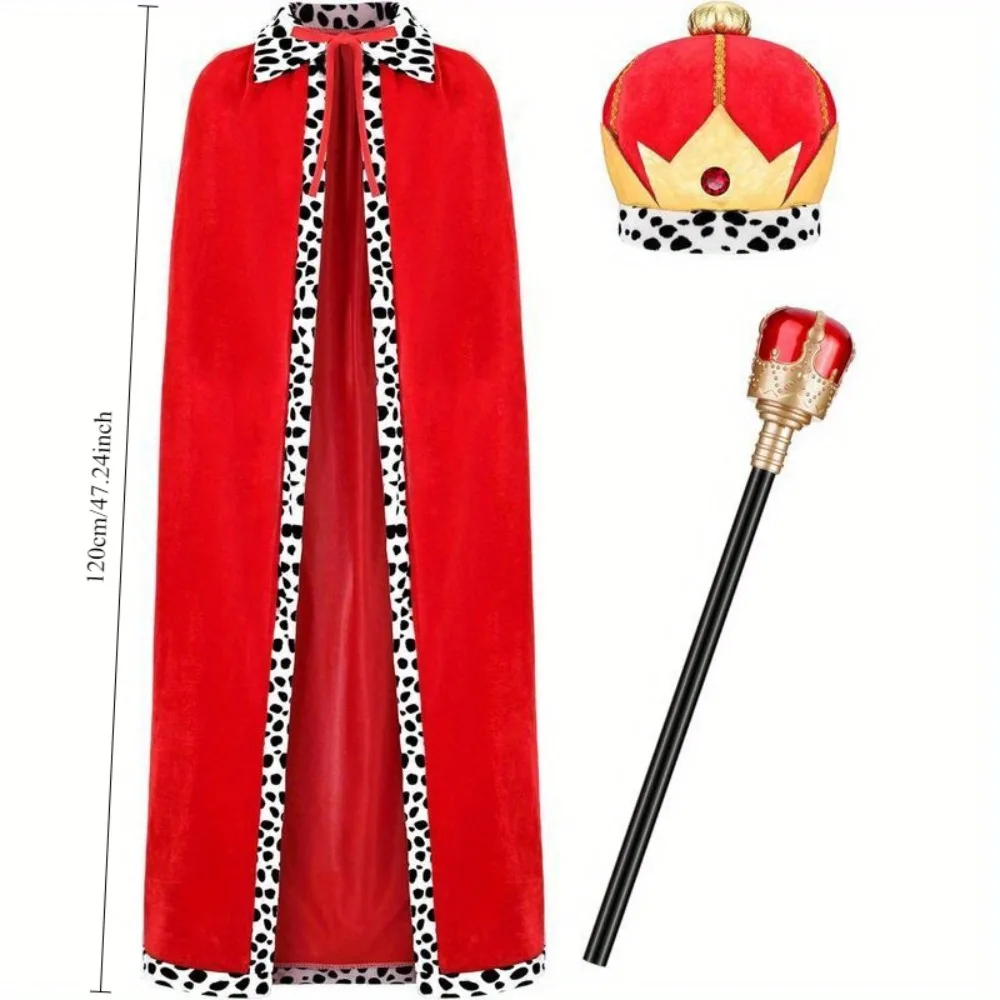 Halloween Adult King Red Cloak Costume Kids King Prince Robe Crown Velvet Cape Children Birthday Party Cosplay Accessory Suit