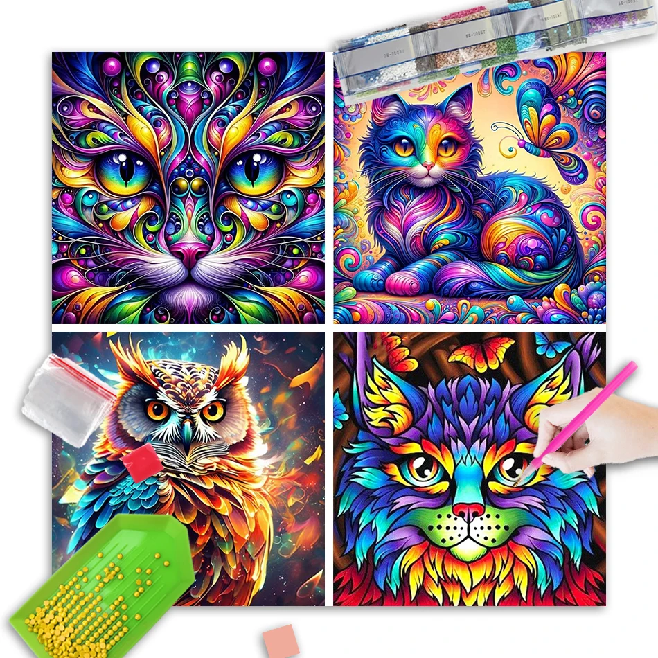 

GATYZTORY Full Square Round Diamond Mosaic Cat DIY Suitable For Beginners Diamond Painting Animal Embroidery Child Hobby